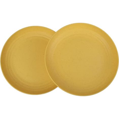 Assiettes incassables 17,5 cm, lot de 2 assiettes réutilisables, idéales pour le camping, les pique-niques et les repas de famille, jaunes. (1/5)