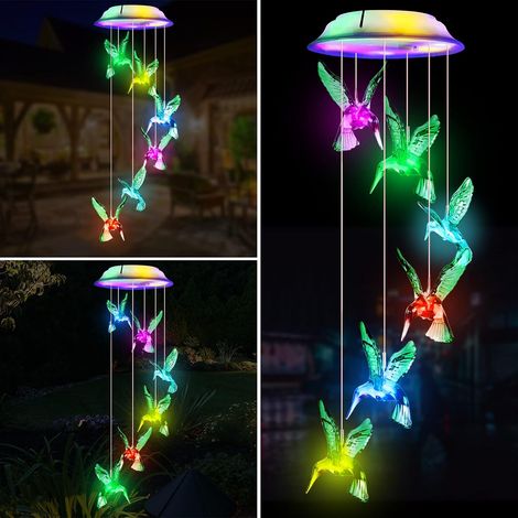 Solar Wind Chimes Hummingbird Wind Chime LED Multi-Coloured Hanging Lamp Waterproof Solar Lights Outdoor Wind Chime Decoration Garden Patio Patio Gift for Mom (1/5)