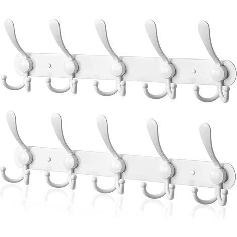 Porte Manteau Mural en Acier Inoxydable, Patères Porte Manteaux Crochet Mural pour Manteaux Serviettes Peignoirs (Blanc, 15 Crochets, 2pcs) (1/5)