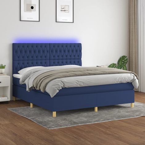 Sommier tapissier matelas confortable et LED,Lit adulte pour Chambre,Ensemble Lit matelas Bleu 160x200 cm Tissu -BVN87137 (1/5)