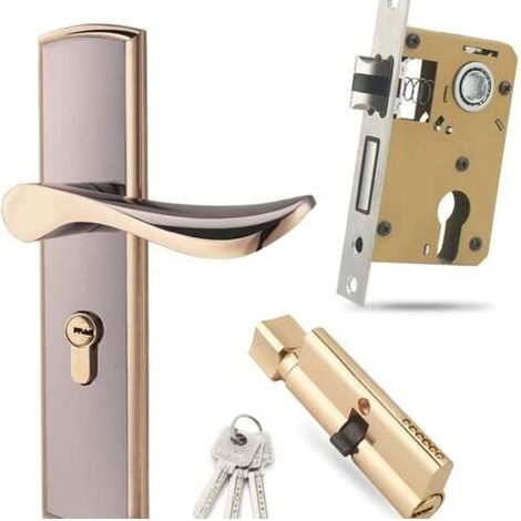 Serrure de poignée de porte, verrou à levier en alliage de zinc, ensemble de poignée de porte moderne, verrou de porte antivol à levier avec clé (1/4)