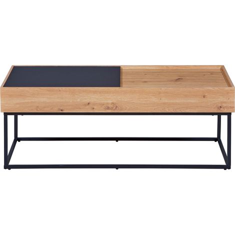 Table basse plateau amovible 110x50x40 cm chêne et noir (1/5)