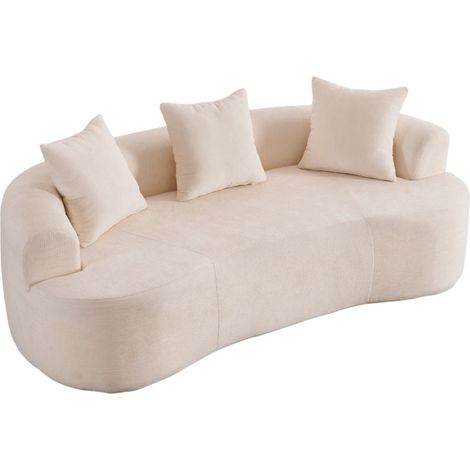 Canapé convertible 2 places arrondi, dossier bas moderne, coussins profonds, mousse à gonflage spontané, tissu blanc, sans montage, idéal salon - CHICFURN (1/5)