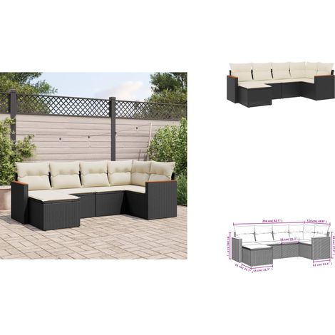 6-tlg. Garten-Sofagarnitur mit Kissen Schwarz Poly Rattan - Gartenmöbel - Outdoor Möbel - Rattan Sofa - Lounge Set - Esstischset (1/3)