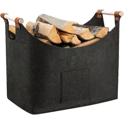 Panier à bûches pliable extra large en feutre, robuste avec poignées renforcées - Rangement multi-usages (1/5)