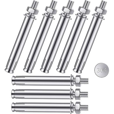 Lot de 8 vis d'expansion (M8 x 80 mm), boulons d'ancrage hexagonaux à manchon d'ancrage, chevilles de fixation robustes, en acier inoxydable 304 (1/5)