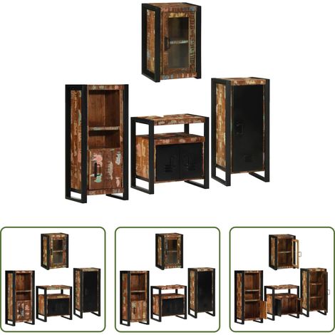 Badezimmerregal - Badezimmermöbel-Set mit Regal 4 pcs Mehrfarbig Massives Altholz (1/5)
