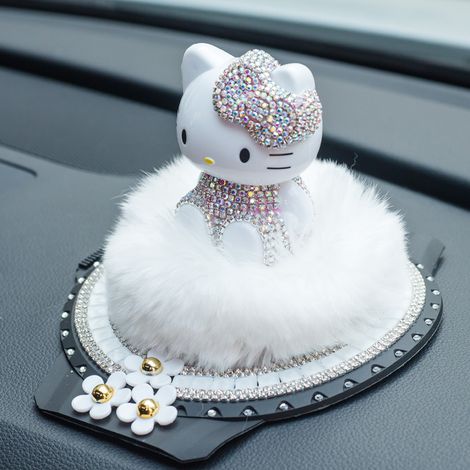 Chat blanc ornement rhinestone voiture chat figurine déco tableau de bord parfum intérieur accessoire (1/3)