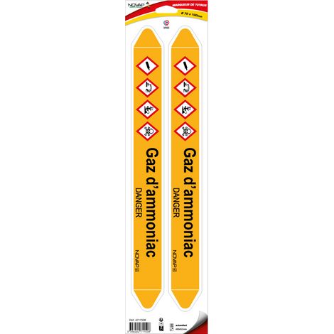 Planche de 2 marqueurs de tuyauterie 450 x 52 mm pour Ø 70 à 100 mm - Gaz d'ammoniac - 4711508 (1/2)
