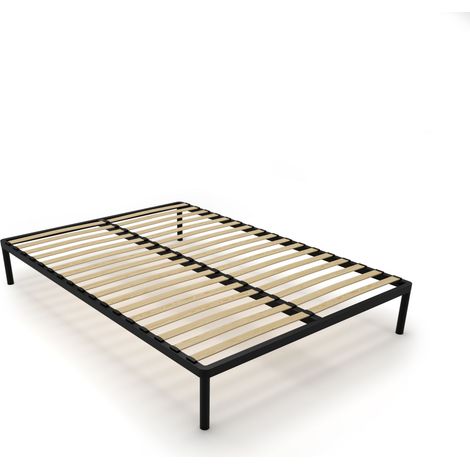 Cadre de lit BED ALU 140x200 Métal Lattes en bois Noir moderne (1/4)