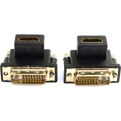 Lot de 2 Adaptateur DVI vers HDMI, Connecteur coudé 90 degrés, Plaqué or, Résolution 1080p, Pour TV Moniteur Ordinateur (1/5)