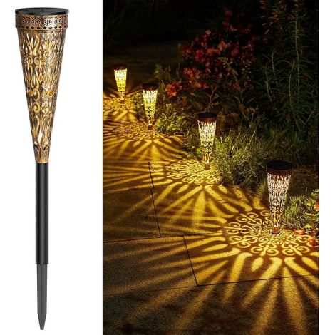 Set mit 4 Solar-Gartenleuchten, 800 mAh Solar-Außenleuchten mit warmem Licht, IP65 wasserdichte Solar-Außenbeleuchtung für Gartendekoration, Wege, Hof, Rasen [Energieklasse] (1/5)
