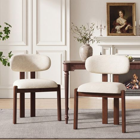 COLAMY Chaise – Lot de 2 Chaises de Salle à Manger à Dossier Haut, Structure en Bois, Style Vintage Élégant, Parfaites pour Cuisine et Salle à Manger, Beige clair (1/5)