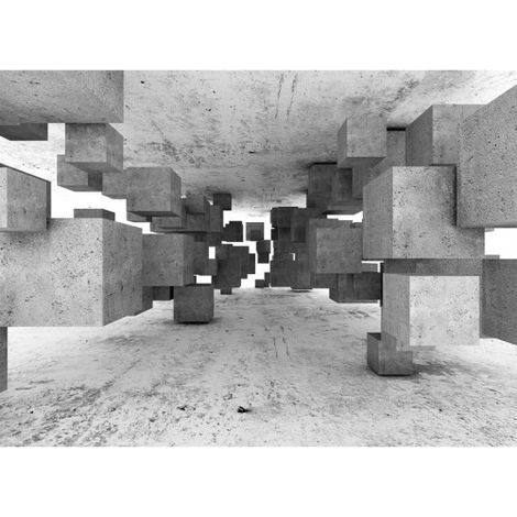 Papier peint panoramique 3D béton tetris idéal salon Tapisserie panoramique grise bloc de béton Papier peint panoramique trompe l'oeil gris chambre ado (1/4)