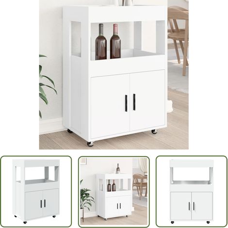 The Living Store Chariot de bar blanc 60x39,5x89 cm bois d'ingénierie - Buffet - Meuble De Rangement - Chariot De Bar - Chariot À Boissons - Chariot De Cuisine (1/5)