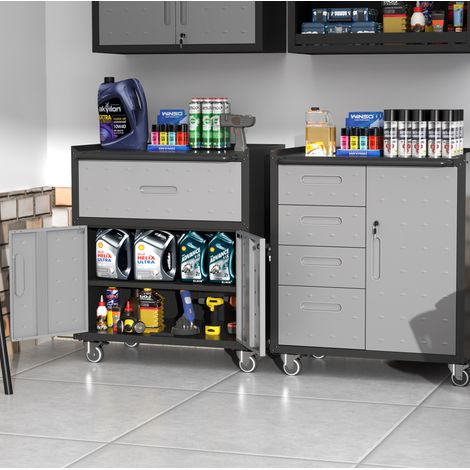 Armario metálico almacenamiento para garaje 75 x 42 x 88 cm, 1 cajón, 2 puertas con llave OKMYHOME (1/5)