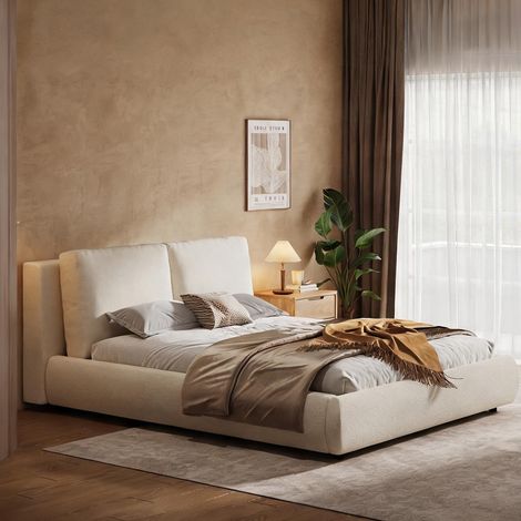 Cadre de lit beige en boucle 230 x 194 x 90 cm (1/5)