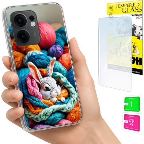 Funda para Oppo Reno 13F 5G / 13 FS 5G con foto, parte trasera de conejo + cristal 9H (1/5)