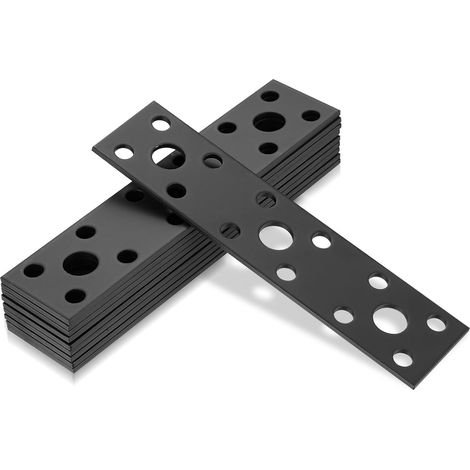 10 Pièces Plaques Perforées Noires, 150x35 mm Connecteurs Plats et Réparation avec Trous Fente, Equerre Métal, Platine d’Assemblage Acier Plates (1/5)