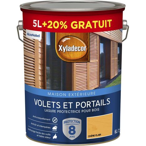 Lasure protectrice pour bois extérieur - Volets et Portails - aspect satin chêne clair 6 L (5 L + 1 L gratuit) - Xyladecor