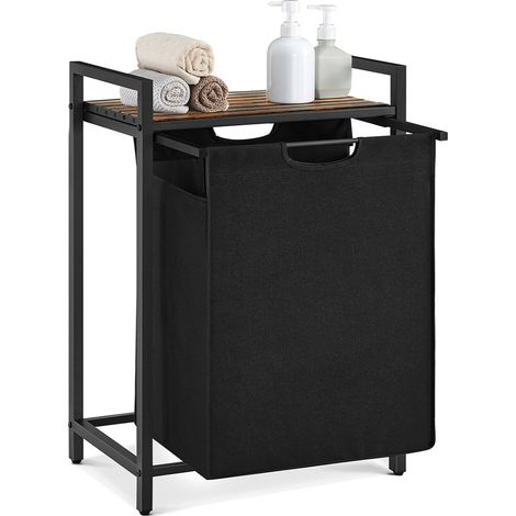 Cesto para ropa sucia con 3 compartimentos y 1 estante extraíble para bolsas de almacenamiento capacidad de 38L por bolsa para baño o lavadero negro 120006765
