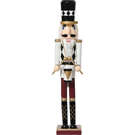 Soldatino schiaccianoci natalizio con vestito bianco per decorazioni natalizie, da 50 cm (1/4)