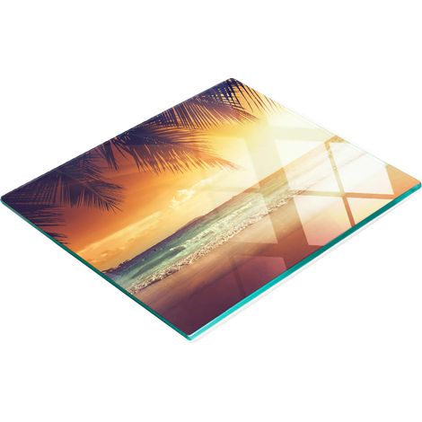 Tabla de cortar de cristal para cocina con estampado de playa tropical, 60x52 cm (1/5)