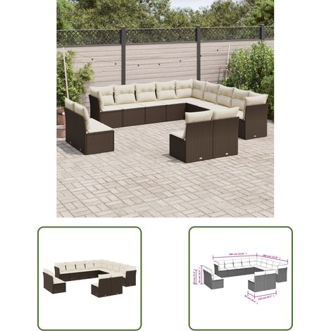 The Living Store 13-tlg. Garten-Sofagarnitur mit Kissen Braun Poly Rattan - Gartensofas - Outdoor Möbel - Lounge Set - Gartenlounge - Rattan Sofa (1/3)