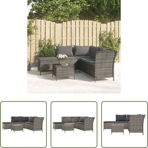 vidaXL Rattan - 4-tlg. Garten-Lounge-Set mit Kissen Grau Poly Rattan (1/5)