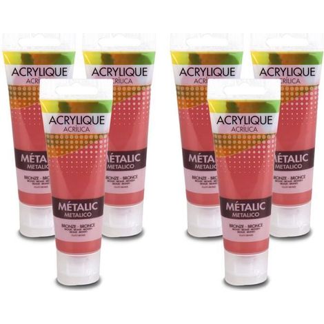 Peinture acrylique métallique - JUANIO - Lot de 6 - Bronze - 75 ml - Effet métallisé haute brillance (1/2)
