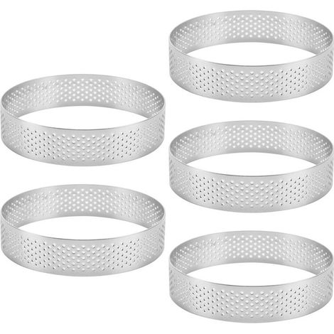 5-teiliges Set runder Tortenringe aus Edelstahl mit Löchern, geeignet zum Backen von Obst, Quiche, Kuchen, Mousses und anderen Backwaren – 9 cm