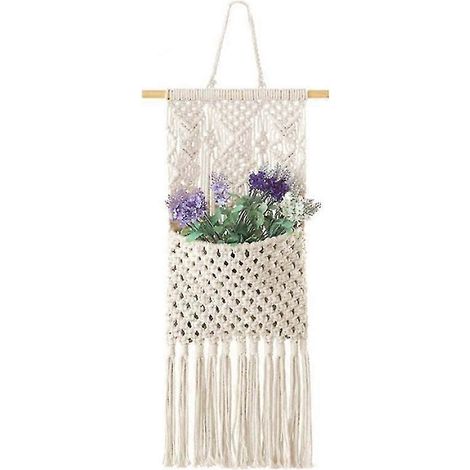 Organisateur de rangement pour magazines, porte-courrier mural en coton tissé avec pochette suspendue, décoration bohème, ivoire (1/5)