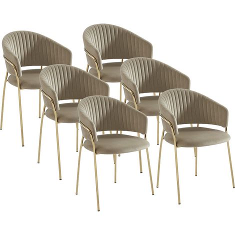 Pascal Morabito – Lot de 6 chaises en velours beige avec accoudoirs – Structure métal doré – Dimensions 55x81x55 cm – Confort optimal pour intérieur (1/4)