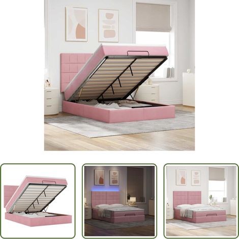 vidaXL LED-Beleuchtung -  Ottoman-Bett mit Matratzen & LEDs Rosa 140x200 cm Samt (1/5)