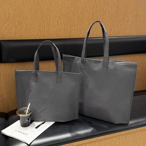 Bolsa de tela no tejida con cremallera, 35 x 40 x 10 cm, reutilizable, adecuada para el trabajo, las compras, etc., gris, diseño liso, una pieza. (1/5)