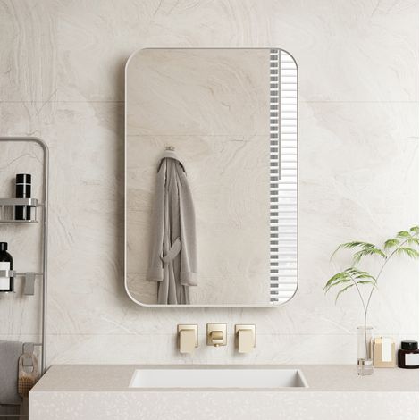 Armoire à miroir 2 étagères 60x12x70 cm blanche en métal et verre avec pose murale ou encastrée (1/5)