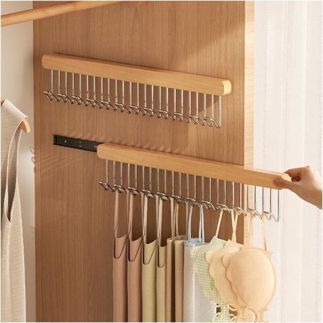 Lot de 2 crochets de retrait pour ceintures pour placard, crochet en bois pour débardeur et soutien-gorge, 12 Hooks, Right Pull (1/4)