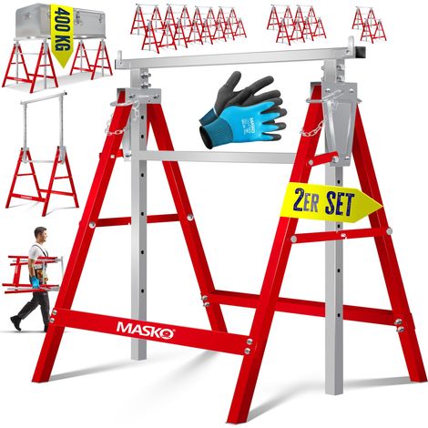 MASKO® Caballete telescópico Caballete plegable Capacidad de carga máx. 200 kg Caballete regulable en altura Altura de trabajo mín./máx. 800-1300 mm