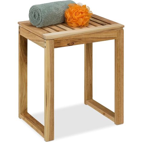 Tabouret de Salle de Bain, en Bois, capacité de Charge : 80 kg Max., HLP : 46 x 40 x 30 cm, Nature (1/5)