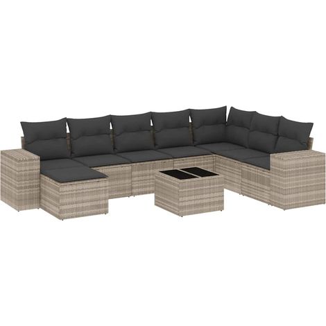 Maison Exclusive - Set muebles jardín 9 pzas y cojines ratán sint (1/5)
