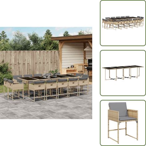 Cuscini per sedie - vidaXL Set Pranzo da Giardino 15 pz con Cuscini Beige Misto Polyrattan - Rattan PE