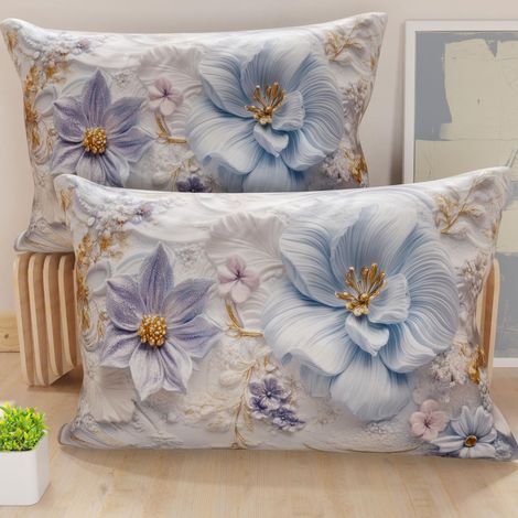 Paire de taies d'oreiller 30 x 50 cm en Microfibre, Coussins d'ameublement, canapé, Salon, 2 Housses de Coussin, taie d'oreiller Florale 06 4, 100% fabriqué en Italie (1/5)
