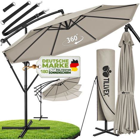 tillvex Sonnenschirm Taupe Ø 350 cm Gartenschirm Marktschirm Kurbel Balkon Alu Neigbar