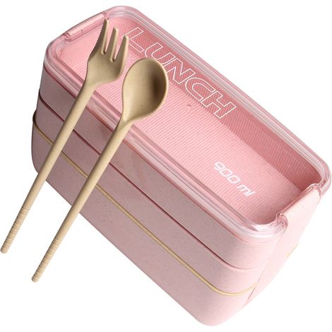 Boîte à bento japonaise rose 3 étages empilables, style kawaii, pour étudiants, bureau, école, maison, lunchbox portable (1/5)