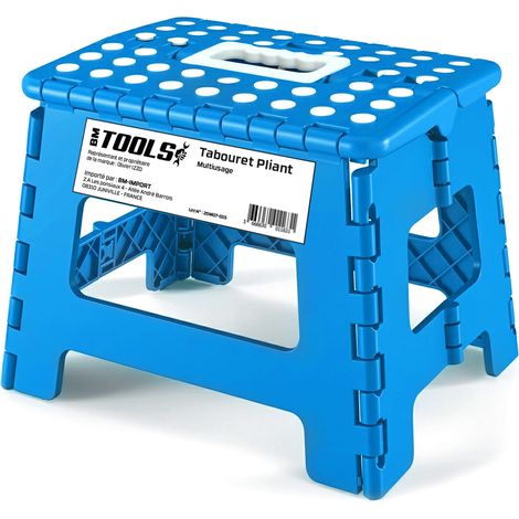 Tabouret Pliant Bleu 27cm, Marchepied Pied Pliable BM TOOLS BMT-MP27-BLEU - 150kg Capacité, Léger et Compact pour Adulte/Enfant