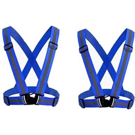 Pack de 2 (Bleu)Gilet de sécurité réfléchissant pour adultes / enfants, veste de gilet de travail réglable haute visibilité, équipement de sport haute visibilité pour le jogging (1/4)