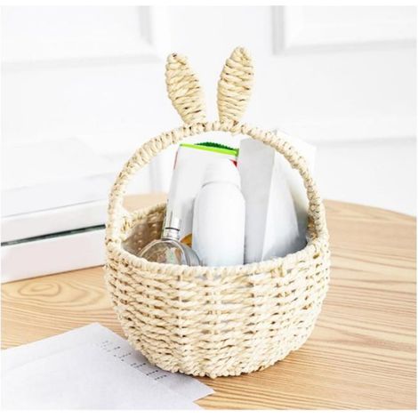 Panier de Pâques en Osier avec anses pour Petit rond de Pâques tressé Paniers cadeau de à fruits de à repasser de aux Oeufs(White) (1/5)