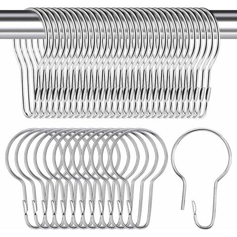 Stainless Steel Shower Curtain Rings, 50 Pieces Silver Metal Shower Curtain Hooks, Shower Curtain Rings for Hanging Hooks in Living Room, Bedroom, Kitchen, 7 x 4 cm (1/5)