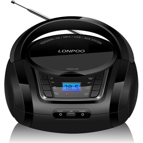 Lecteur CD Enfant, Poste Radio CD, Bluetooth Chaine HiFi, Radio FM Portable Stéréo avec Son Cristallin, Lecture MP3, Entrée USB et AUX, Prise Casque, Ecran LCD (1/5)