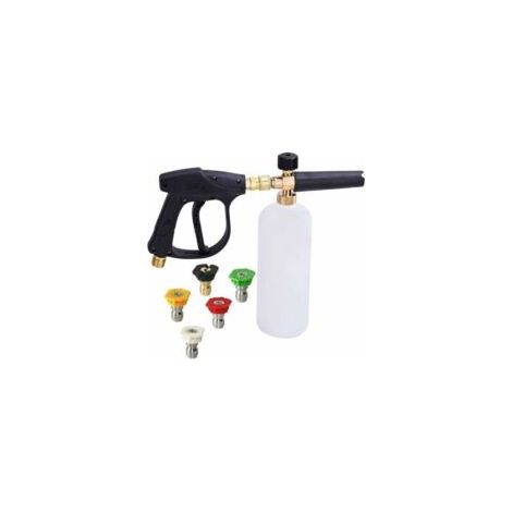 1-Liter-Hochdruck-Schaumkanone mit einstellbarem Druck, 1/4"-Schaumlanze, Seifenspenderflasche mit 5 Düsen, Schaumlanze für die Autowäsche – Crezuo